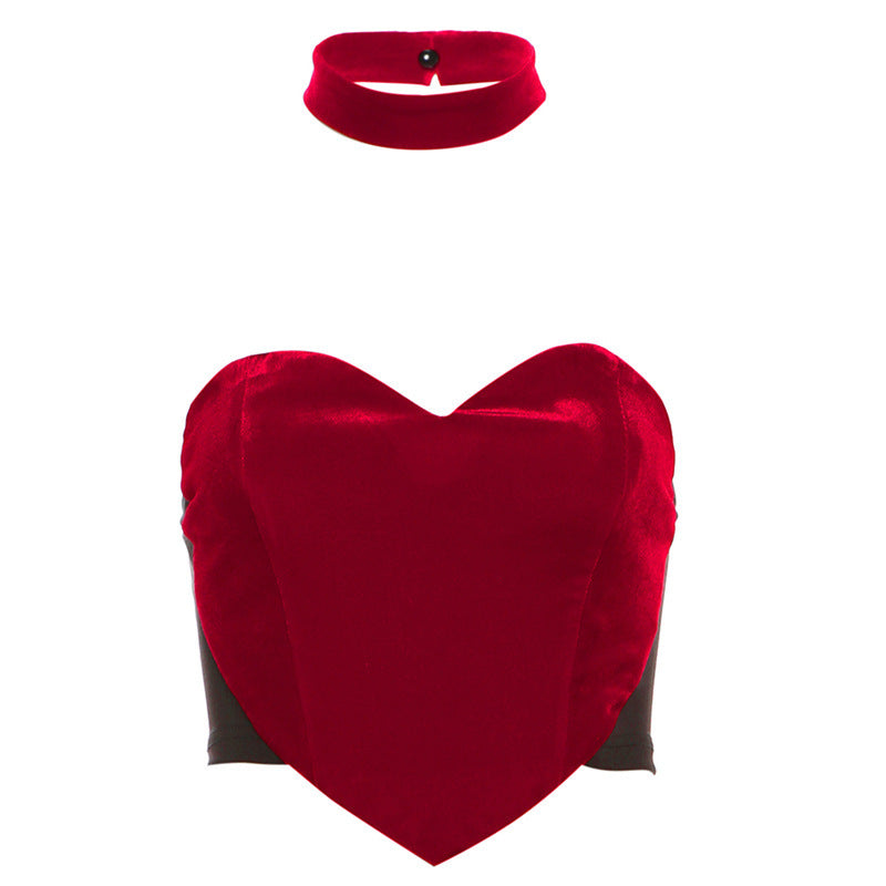 Dame hjerteformet bustier-top med choker og elegant fløjlsstruktur Stilla