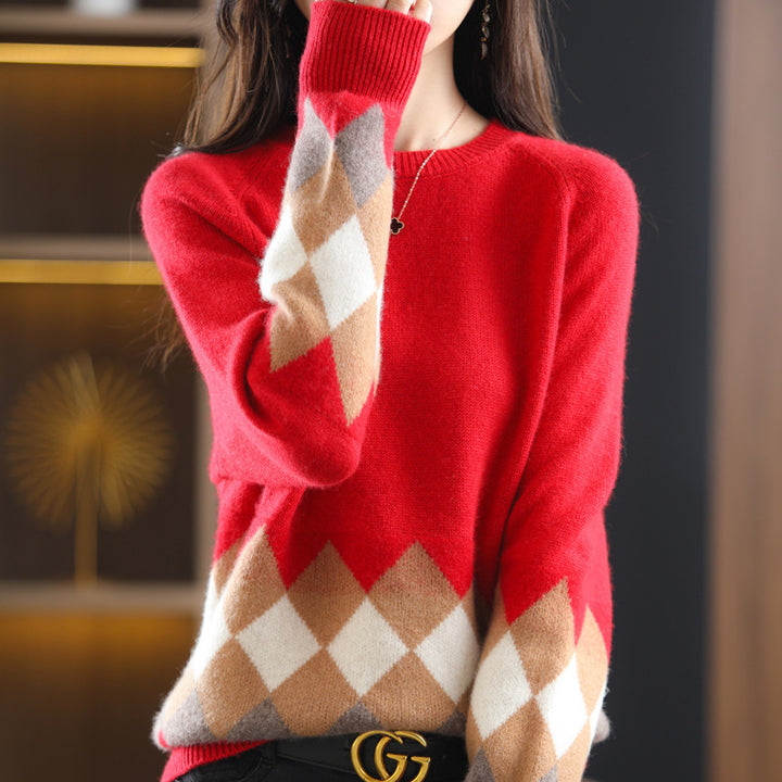 Femme Diamantmønster Strikpullover Stilla