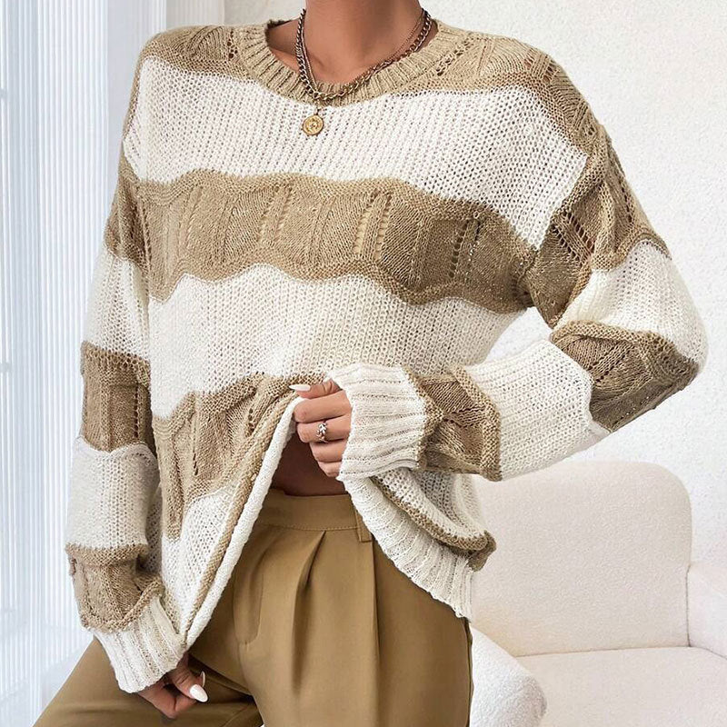 Kvinders afslappede strikket sweater med bølgestruktur og lange ærmer Stilla
