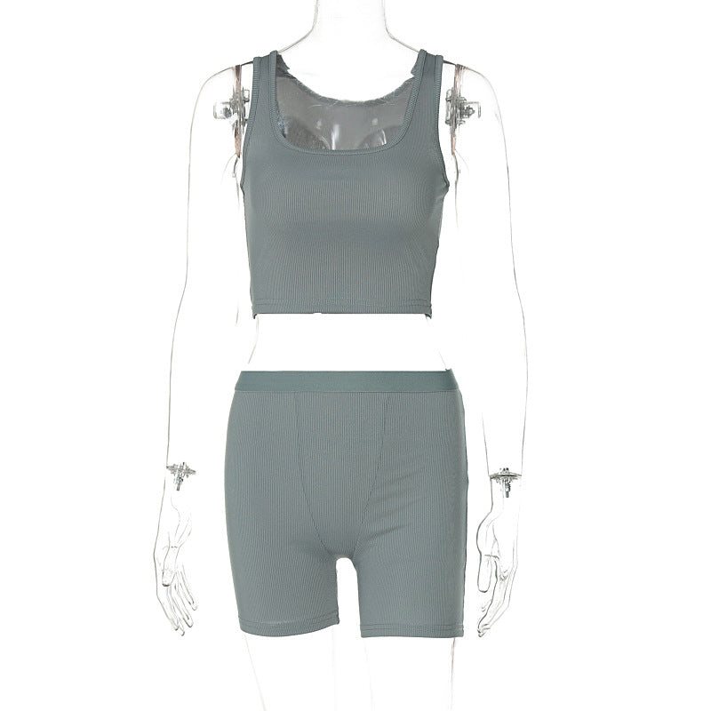 Dame Sporty Crop-Top og Shorts Sæt med struktureret Design Stilla