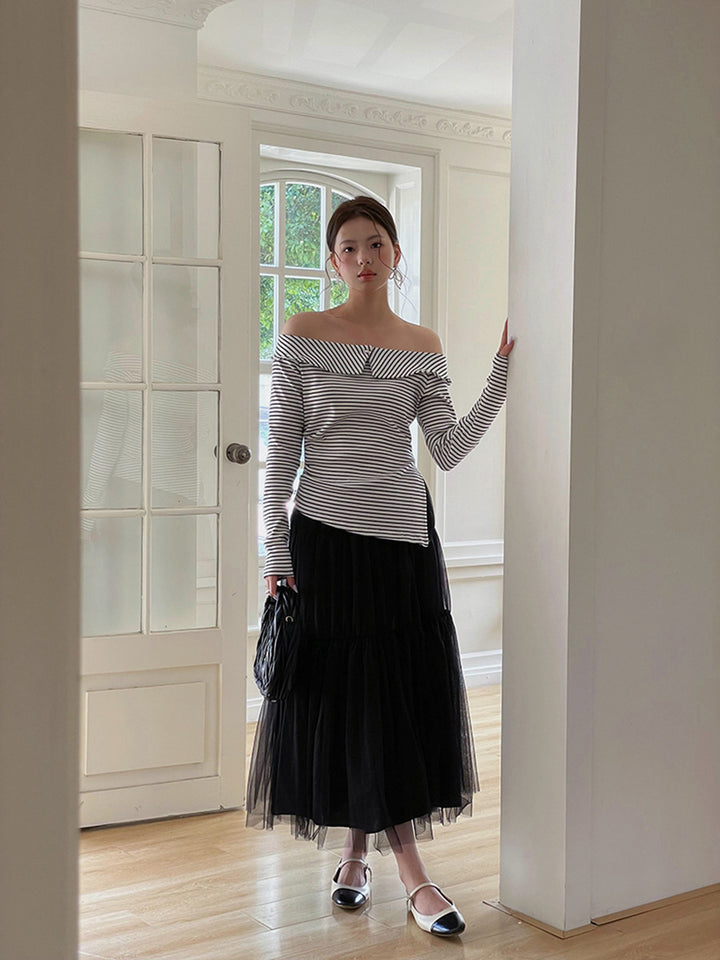 Dame Maxi-tulle nederdel med voluminøse lag og elastisk liv Stilla