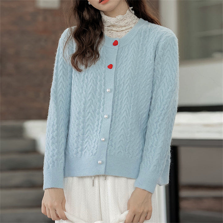 Femme Kabelstrik-Cardigan med hjerteknapdetalje Stilla