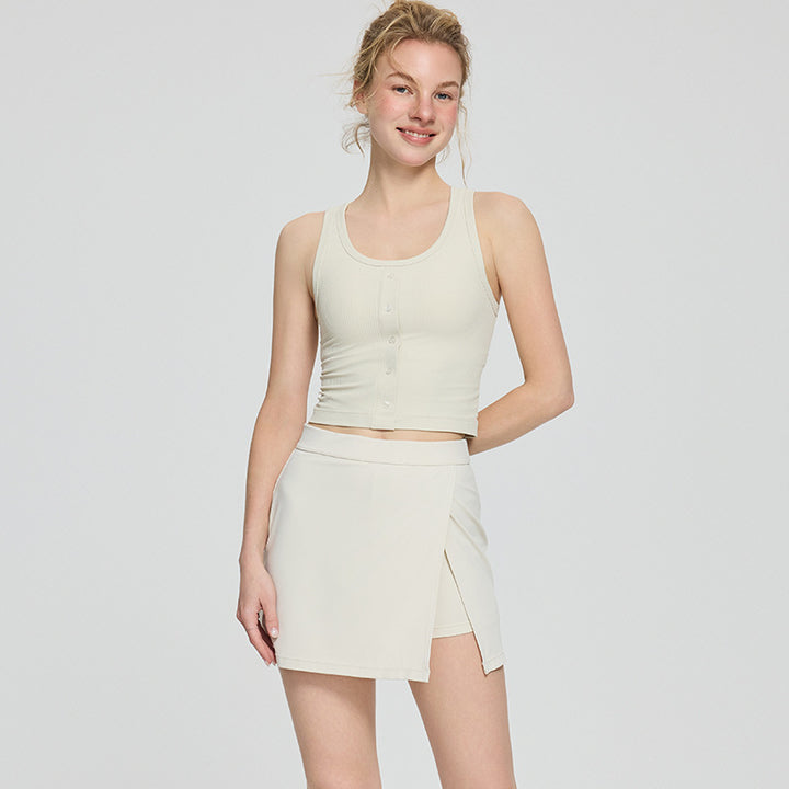 Dame komfortabel Rib-Crop-Top med knapliste og åndbare indsatser Stilla
