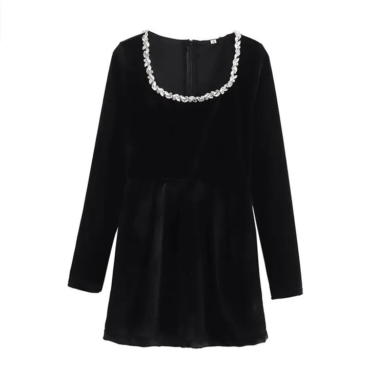 Dame Elegant Velvet Kjole med Funklende Udhulning Stilla