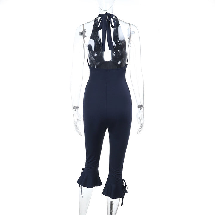 Dame Elegant Jumpsuit med høj lukket design og flæsedetaljer Skovae