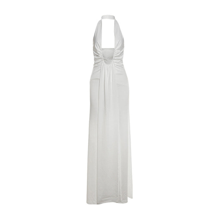 Dame maxikjole med dyb V-udskæring og elegante draperinger Skovae