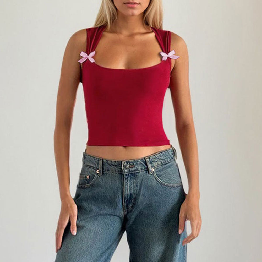 Kvinders crop top med justerbare spaghetti stropper og legende sløjfer Stilla