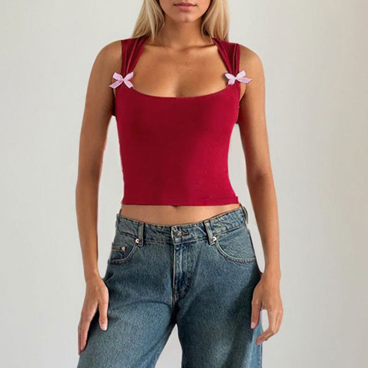 Kvinders crop top med justerbare spaghetti stropper og legende sløjfer Stilla
