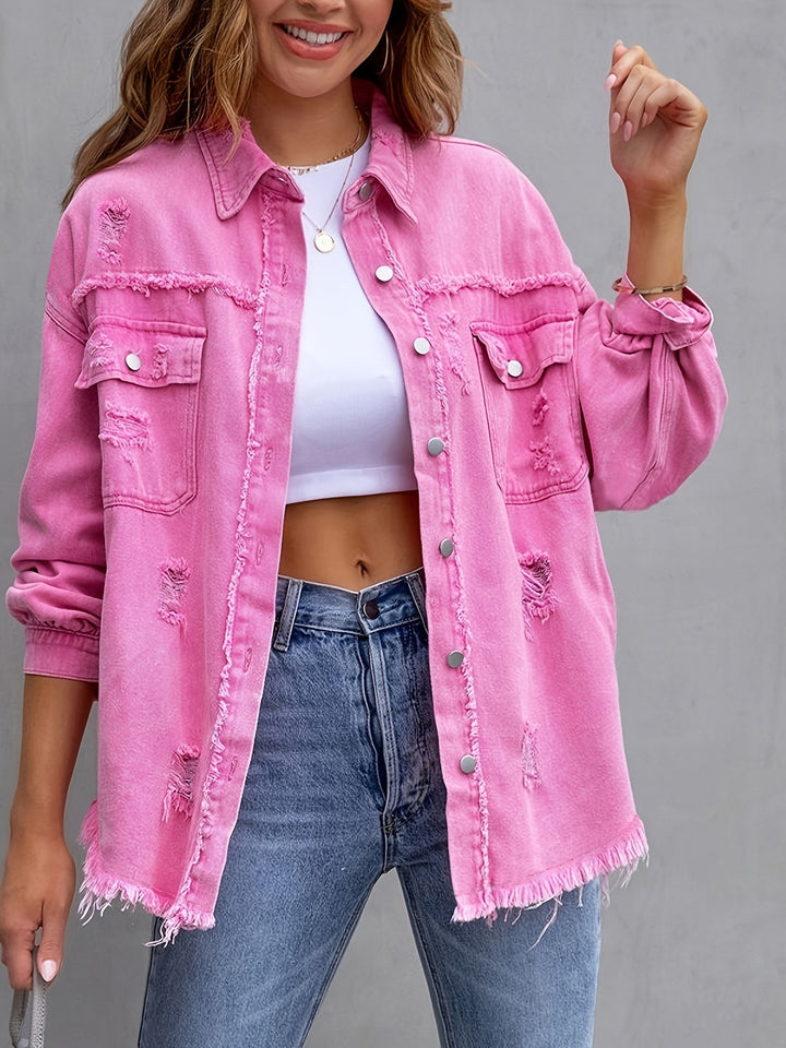 Femme Distressed Overdimensioneret Denim Shacket Stilla