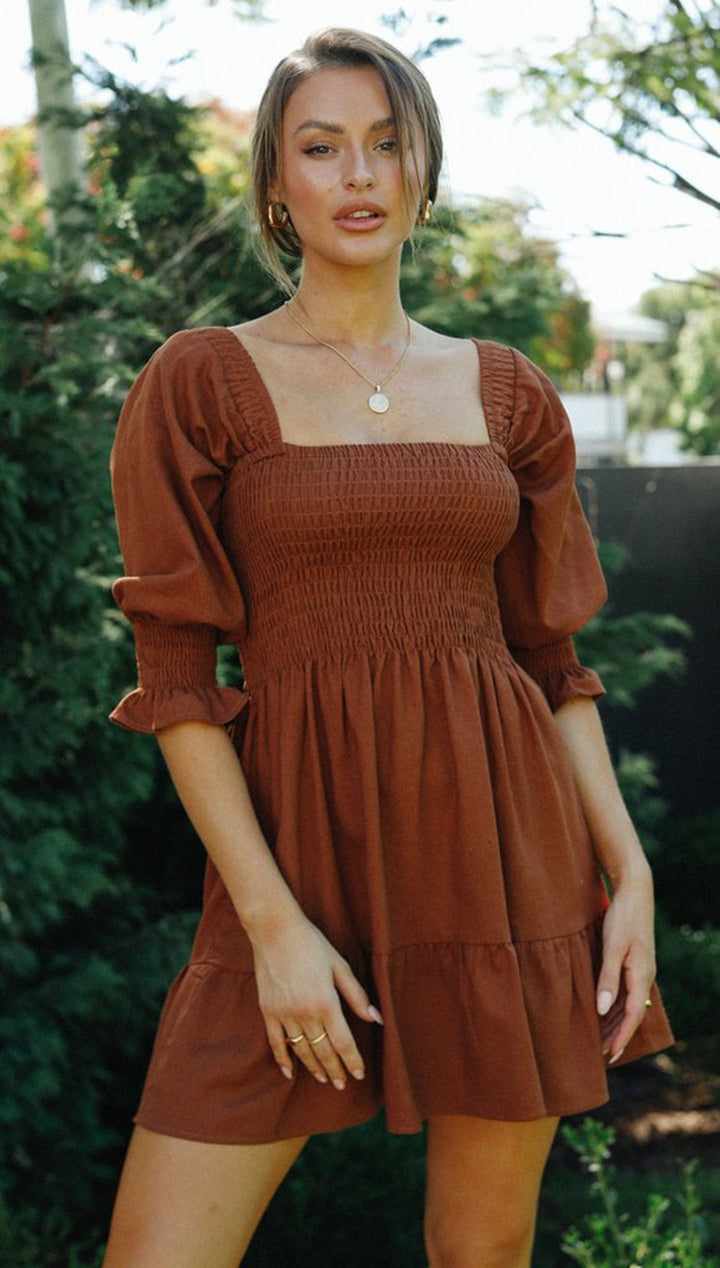 Kvinders off-the-shoulder mini kjole med elastisk rynket kant og puff ærmer Stilla