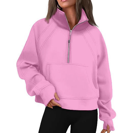 Dame Sporty Sweatpullover med halvdelskning og kængurulomme Stilla