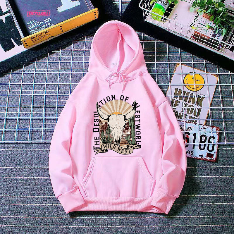 Dame hoodie med nostalgisk Wild West design Skovae