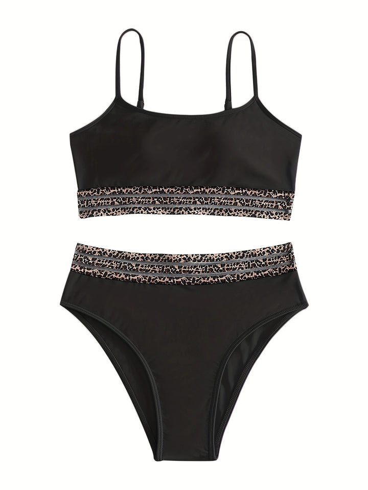 Dame bikini-sæt med elastisk taljebånd og modetrendstribet design Stilla