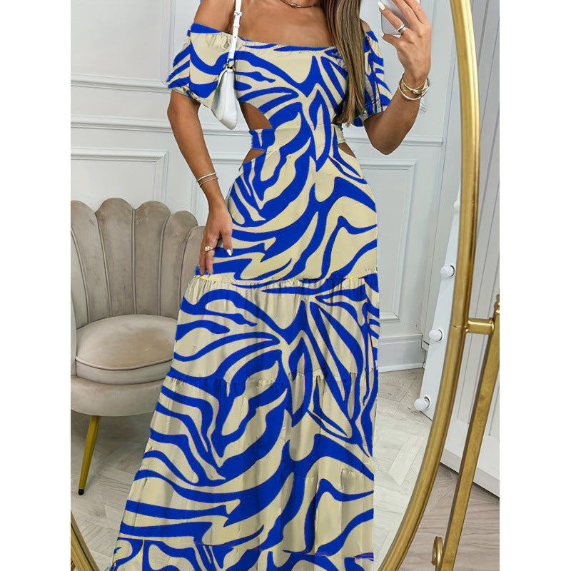 Dame Off-Shoulder Cutout Maxikjole med lagdelt kanten Stilla