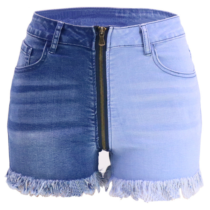 Dame Jeans-shorts med frynset kant og asymmetrisk lynlås Stilla
