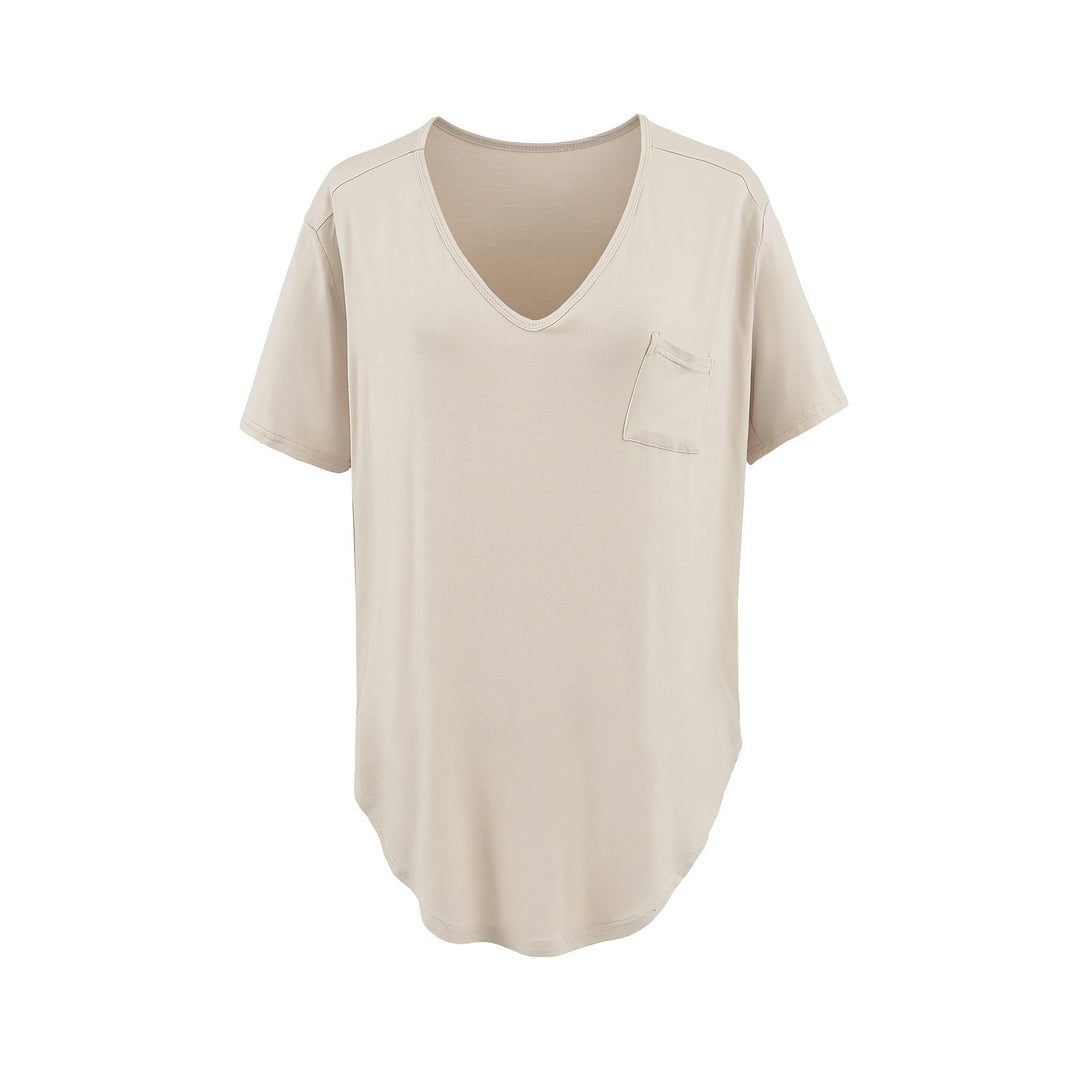 Femme Relaxed Fit V-Udsnit T-Shirt med Lomme-Detajle Stilla