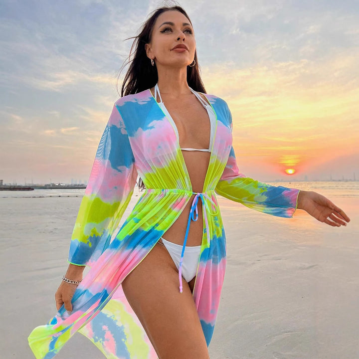 Dame Strandkimono med farverigt batikdesign Stilla