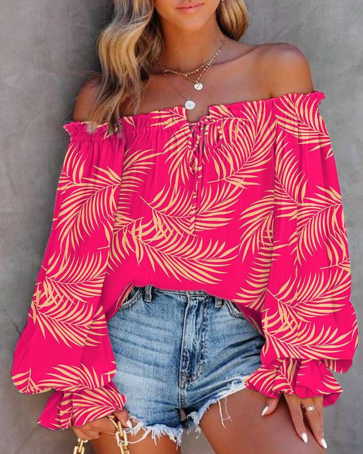 Dame Off-Shoulder Bluse med farverigt etno-mønster Stilla