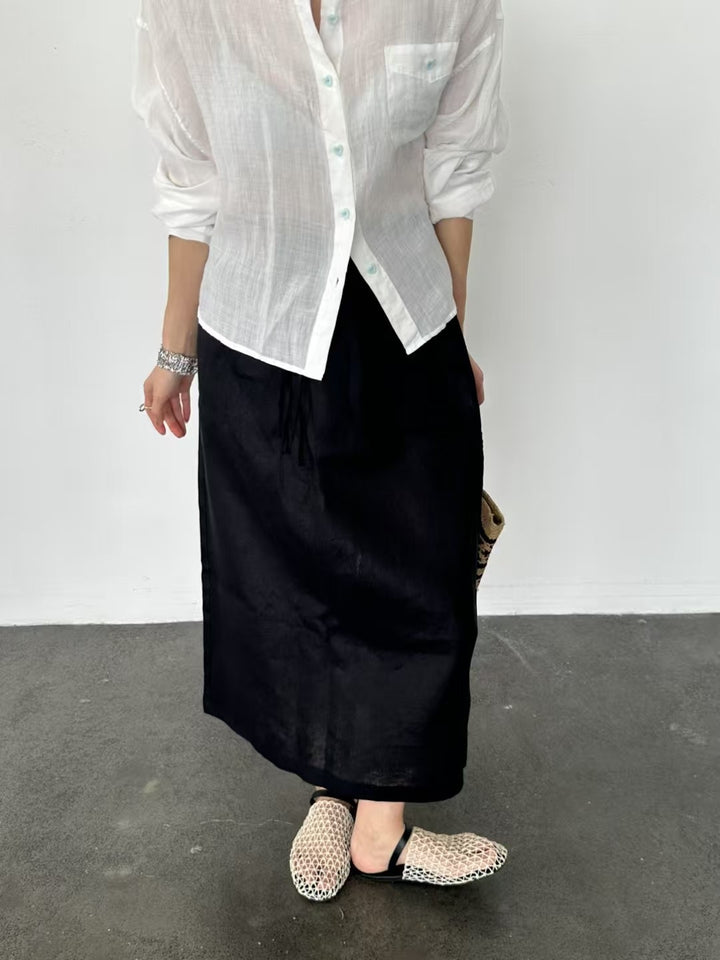 Dame Linned Maxi Skirt med justerbar Talje Knote Stilla
