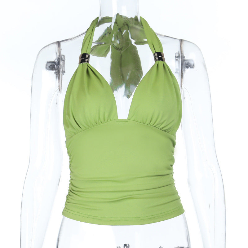 Dame Halter-bikini top med rynk og legende design Skovae