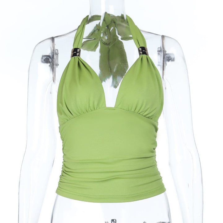 Dame Halter-bikini top med rynk og legende design Skovae