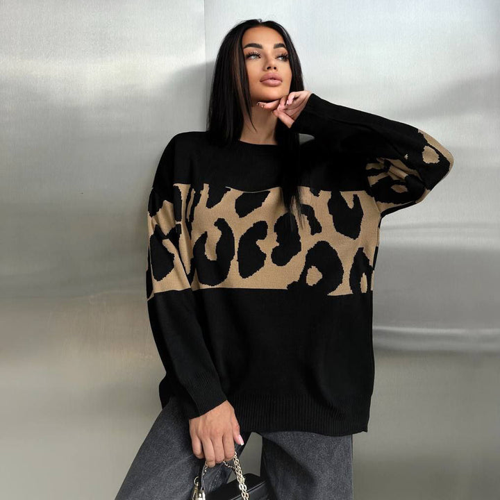 Damer Mode Leopard Mønster Sweater Stilla