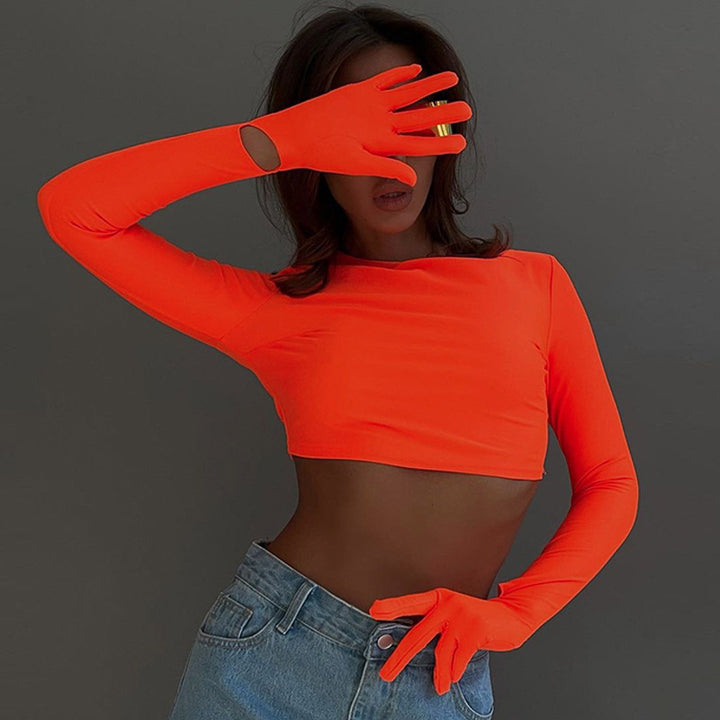 Dame Crop-Top med lange ærmer og elastisk materiale Stilla