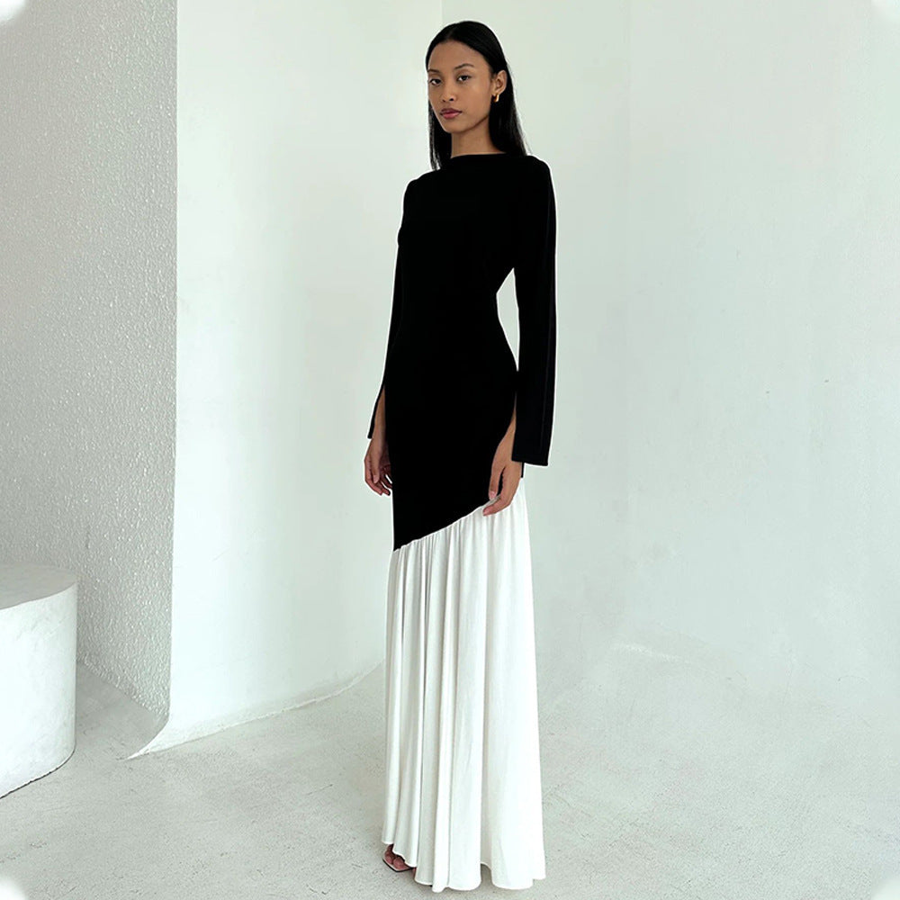 Dame Elegant Langærmet Maxi Kjole med asymmetrisk Snit og bløde Volanger Stilla