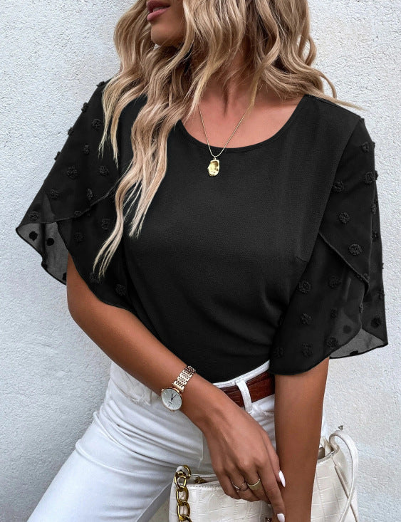 Dame elegant bluse med puffærmer og strukturerede detaljer Stilla