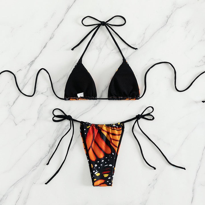Dame triangel-bikini med sommerfugle-design og justerbare bånd Skovae