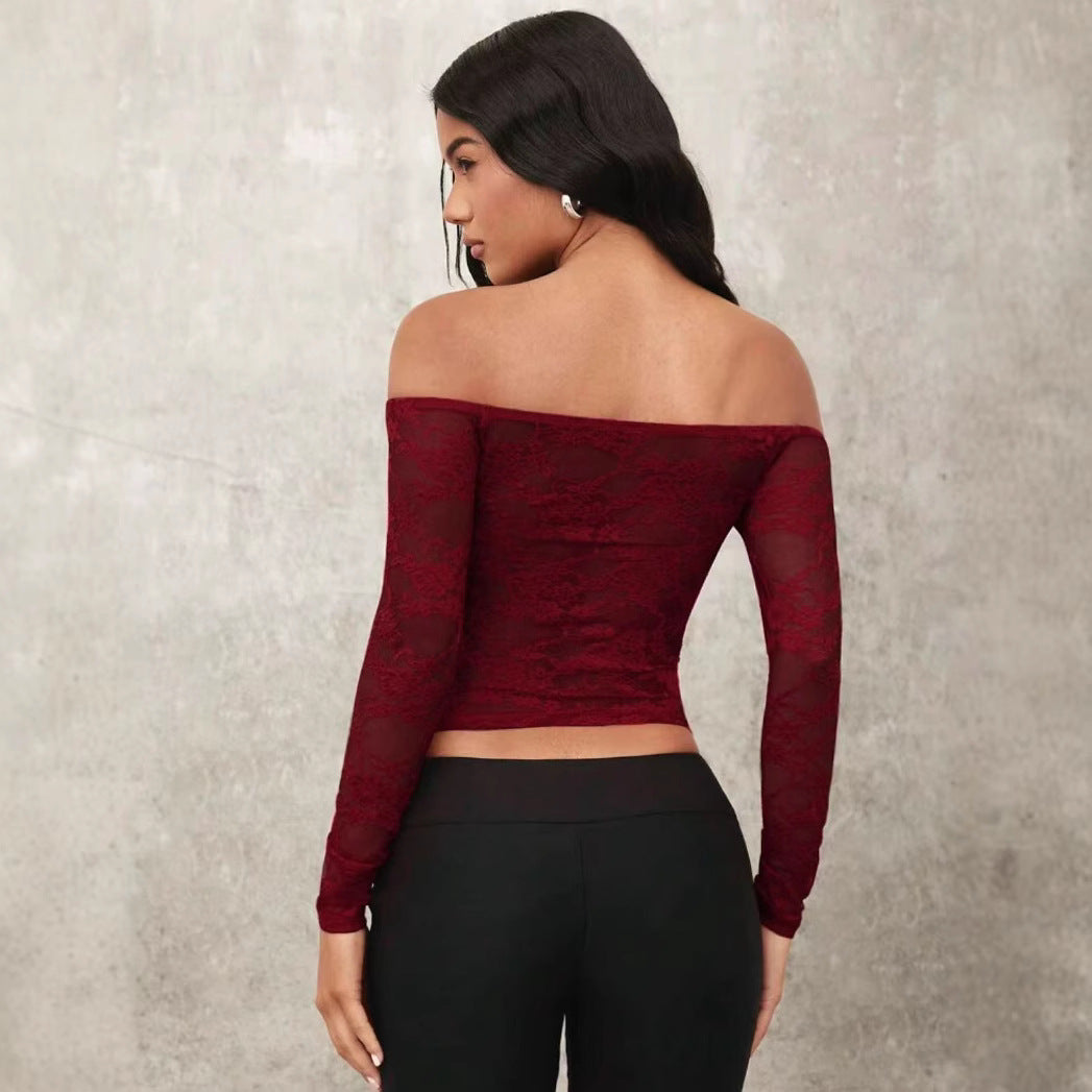 Dame Off-Shoulder Spids Top med lange ærmer og romantiske detaljer Skovae