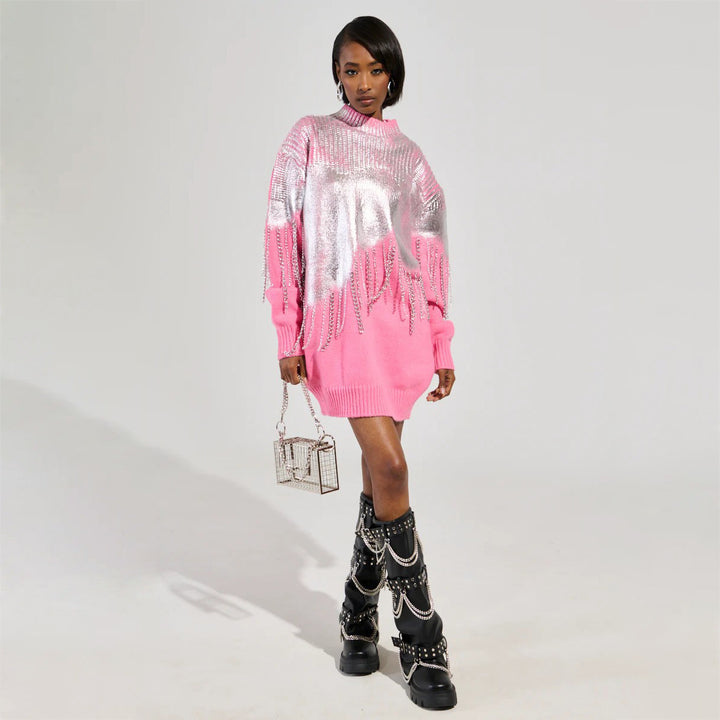 Kvinders Glamourøse Sweater med Glitter Frynser Stilla