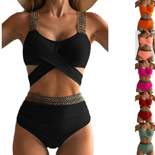 Dame Højskåret Bikini med legende knude-design og glamourøse accenter Stilla