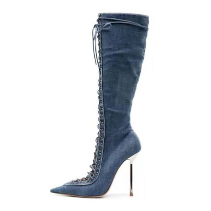 Femme Snørre-Stiletto Over-the-Knee Støvler Stilla