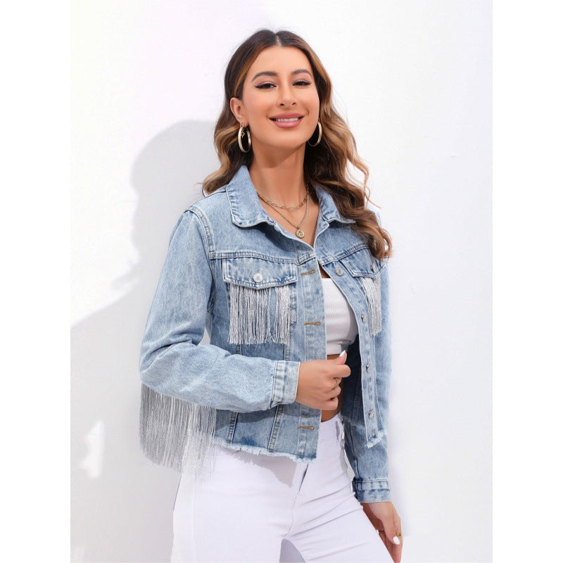 Kvindernes denimjakke med frynser Stilla