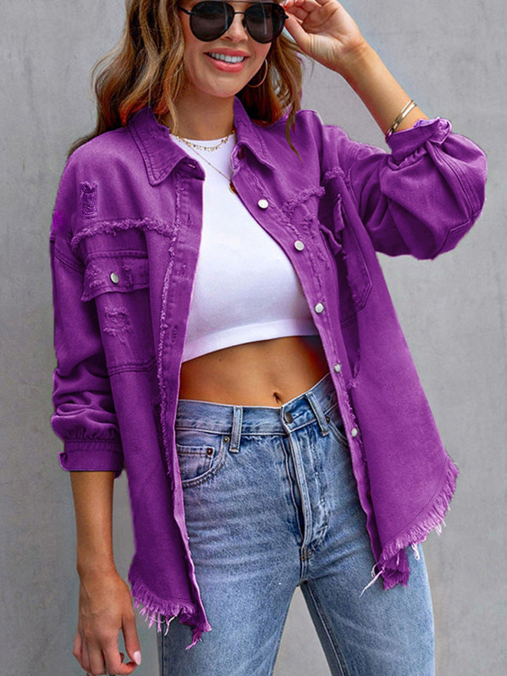 Femme Distressed Overdimensioneret Denim Shacket Stilla