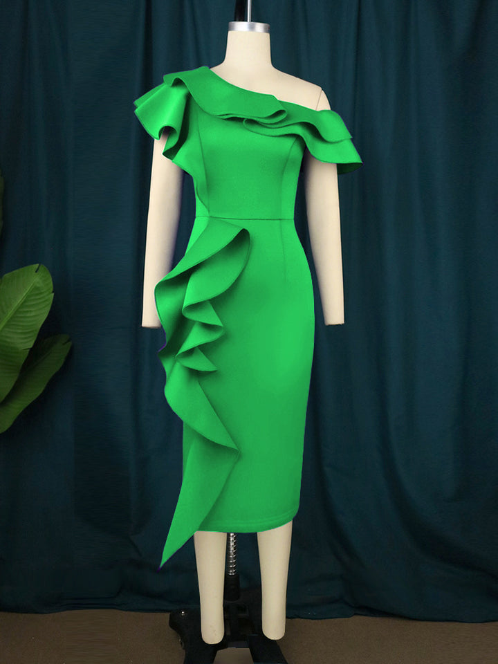 Dame Elegante Etuikjole med asymmetrisk flæsedesign Skovae