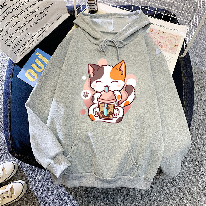 Kvinder hoodie med legesyge kattetryk Skovae