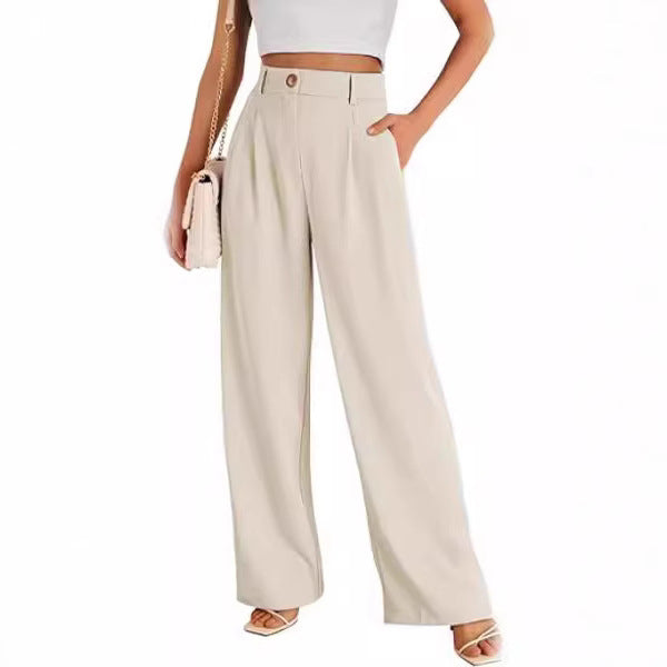 Dame bred High-Waist bukser med elegant frontfold og praktiske lommer Stilla