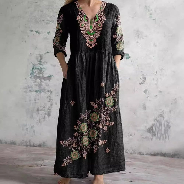 Stilla | Chic Print V-Hals Mellemlang Kjole