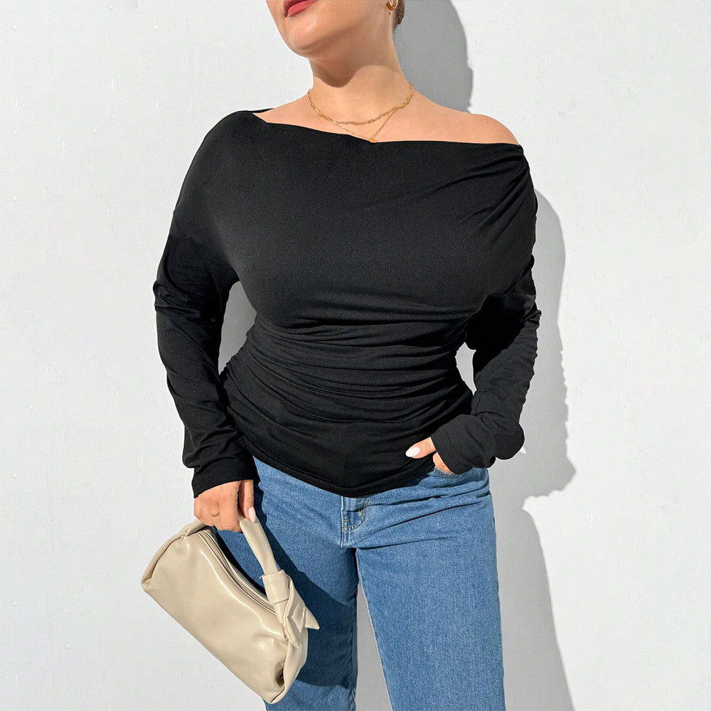 Dame afslappet top med off-shoulder design og rynkning Stilla