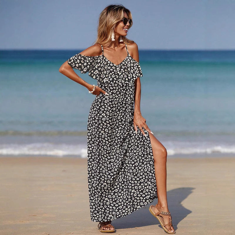 Dame Kold Skulder Floral Maxi Kjole Stilla