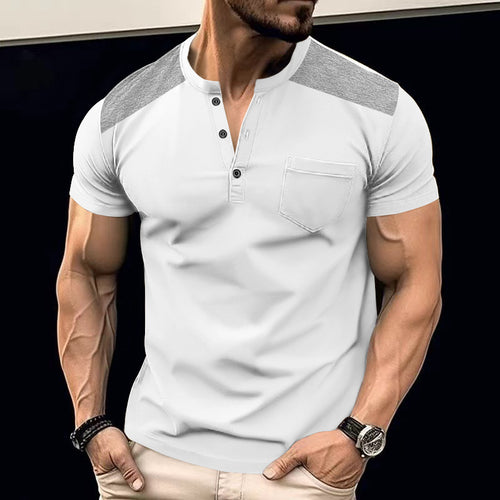 Herrer kortærmet Henley-T-shirt med stilfuldt knapdesign og praktisk brystlomme Stilla