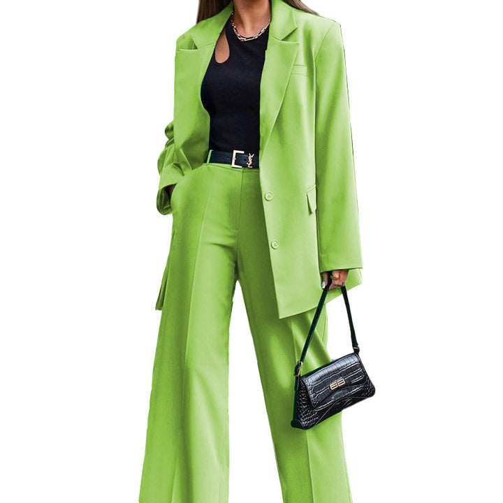 Dame Elegant og afslappet blazer-bukse sæt med bredt ben og innovative detaljer Stilla