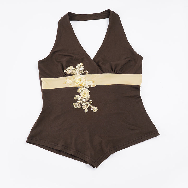 Dame elegant halterbadedragt med luksuriøse broderier Skovae