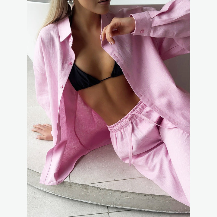 Dame Let og luftig sommer Lounge-bukser med matchende bluse Stilla