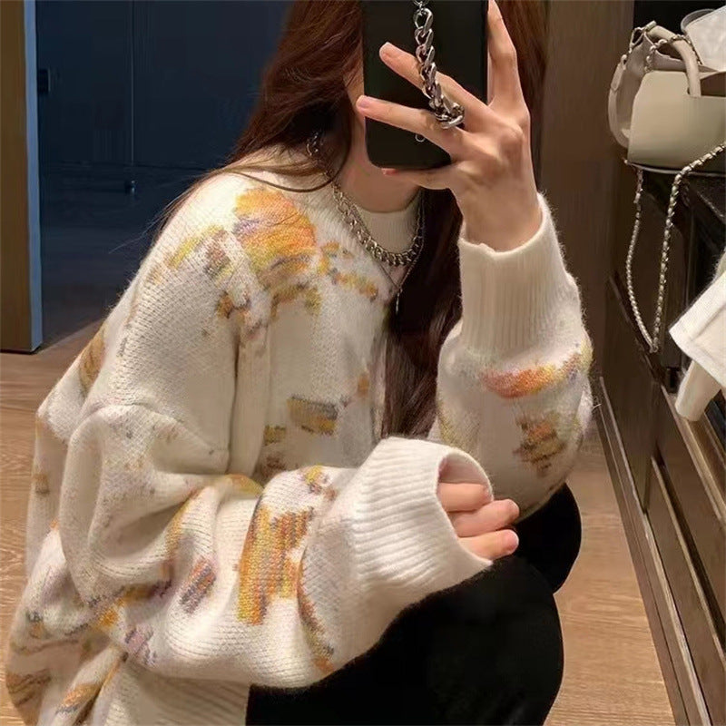 Femme Kunstnerisk Mønstret Strikpullover Stilla