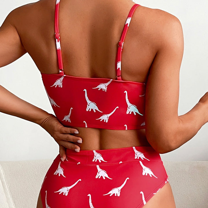 Dame Højt skåret bikini med legende dinosaurermønster og komfortabel top Stilla