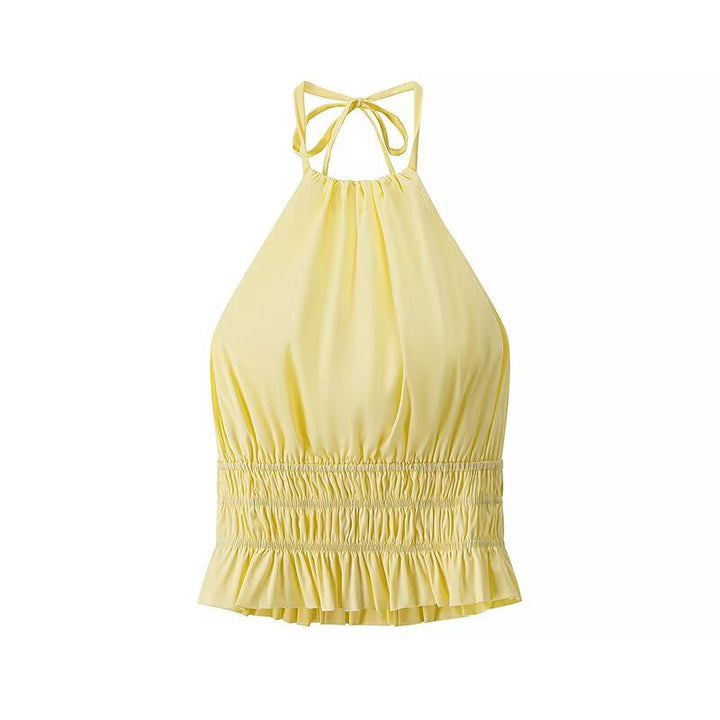 Dame Halter Nakke A-Linje Mini Kjole med Flæsekant Stilla