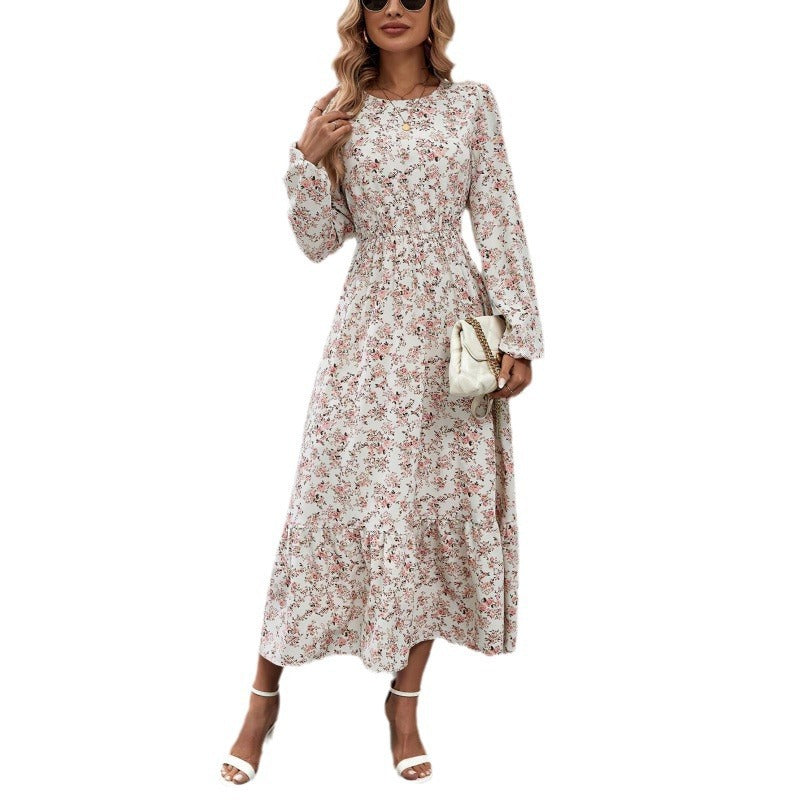 Femme Floral Print Maxi Dress med elegante lange ærmer Stilla